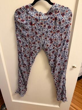 Boho Floral Printed Pants - Blue and Red